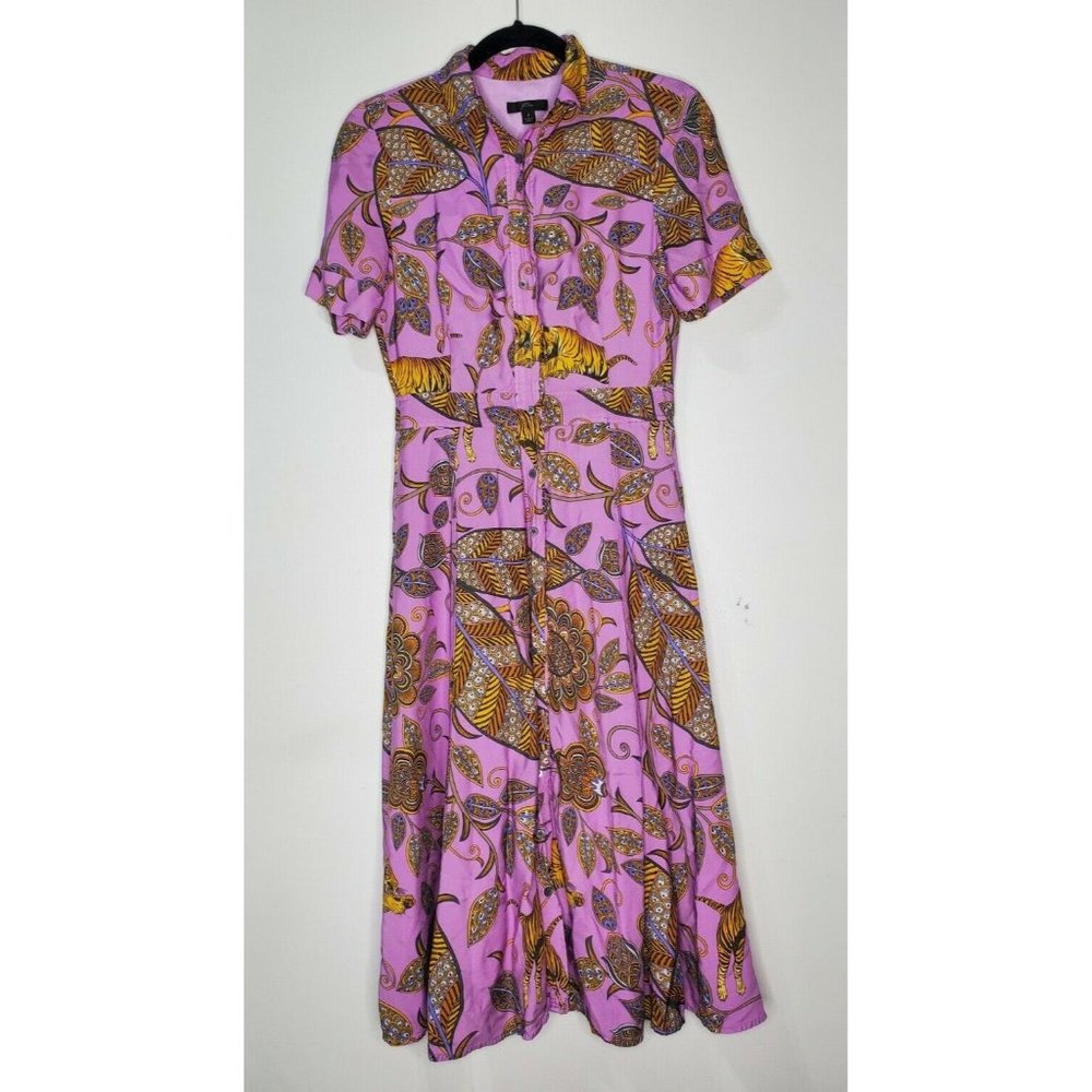 J.Crew Size 2 Short-sleeve Shirtdress Tiger Floral Puple Midi Button Down